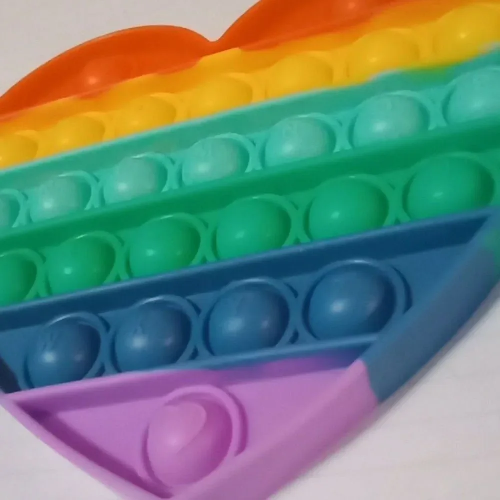 Fidget Toy Rainbow Love Heart Set Push Pop Bubble Rainbow Silicone Sensory